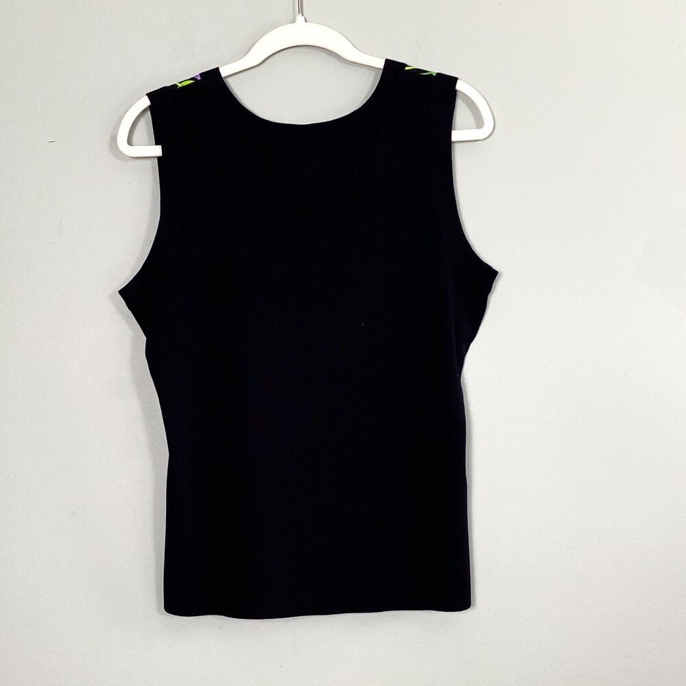Exclusively Misook Tank Top Sleeveless Shell Floral Womens Medium Black - Picture 2 of 8